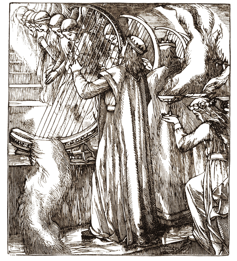 Christian praising with the harp in heaven