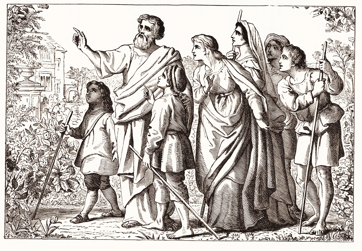 The Interpreter and pilgrims in the garden