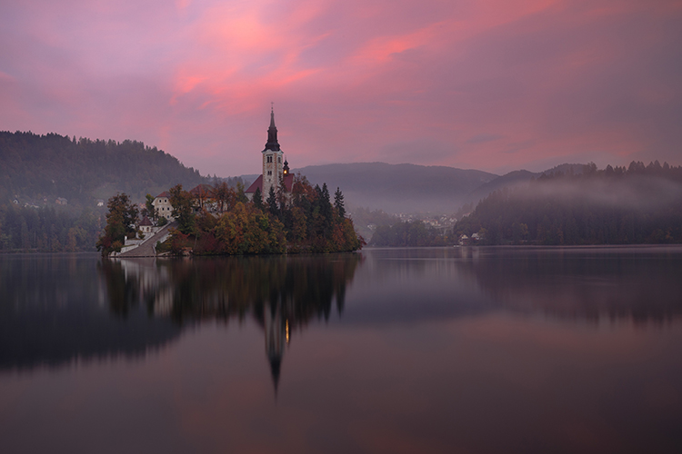 Church reflection on water